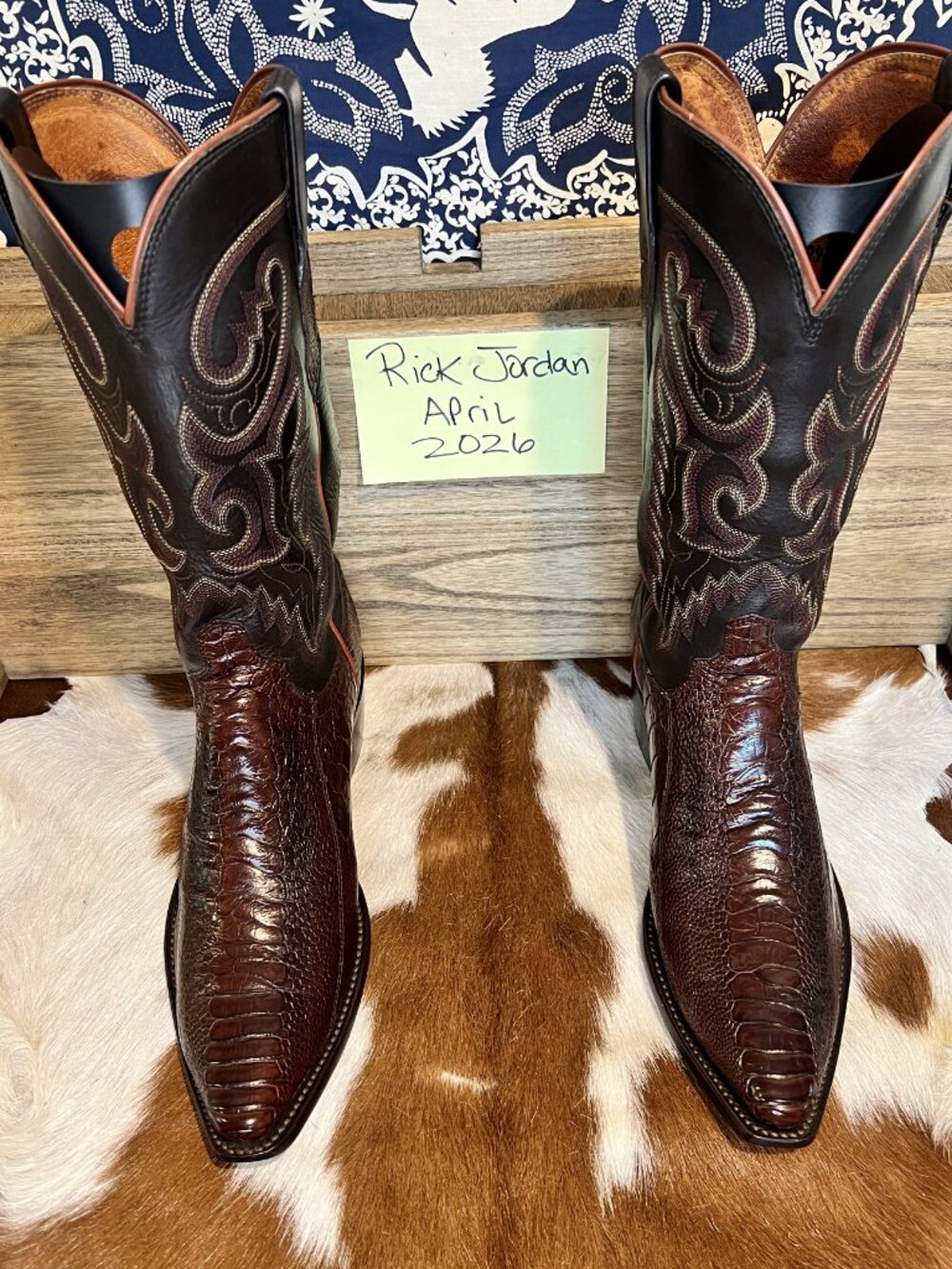 [SOLD] Lucchese Exotic Ostrich Leg Cowboy Boots in Men's Size 9D - Picture 2 of 9